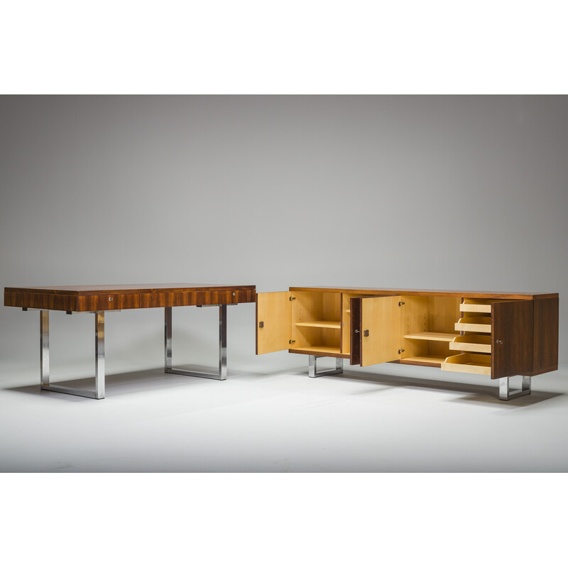 Vintage Biuro desk and sideboard in chrome and palisander, 1960s