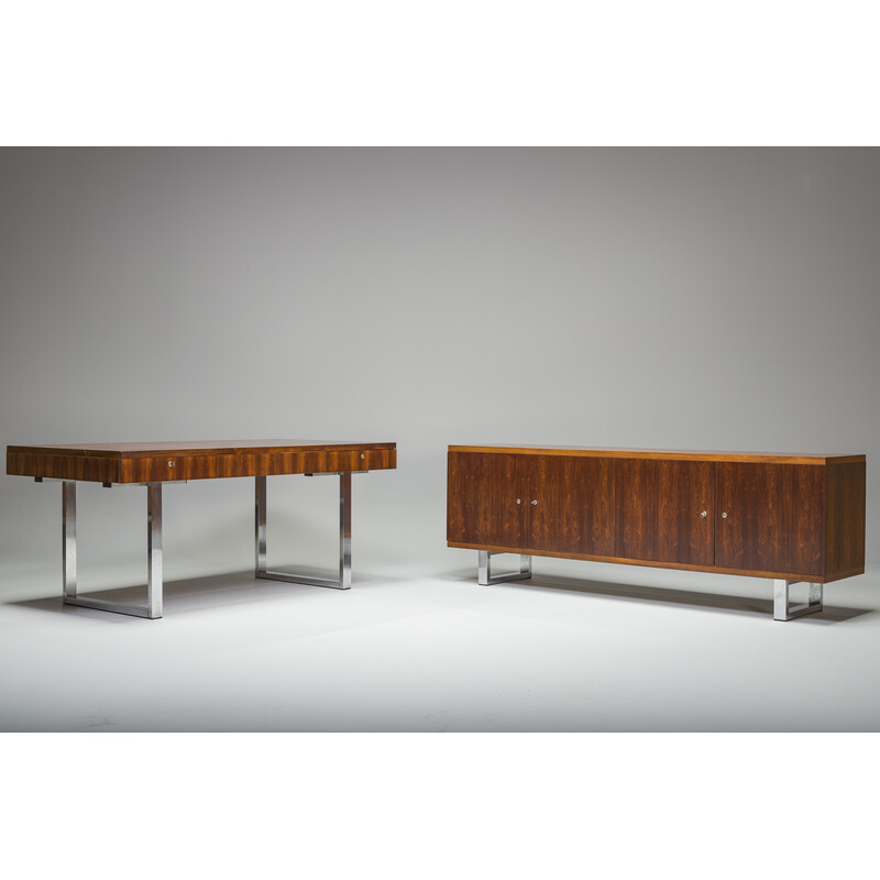 Vintage Biuro desk and sideboard in chrome and palisander, 1960s