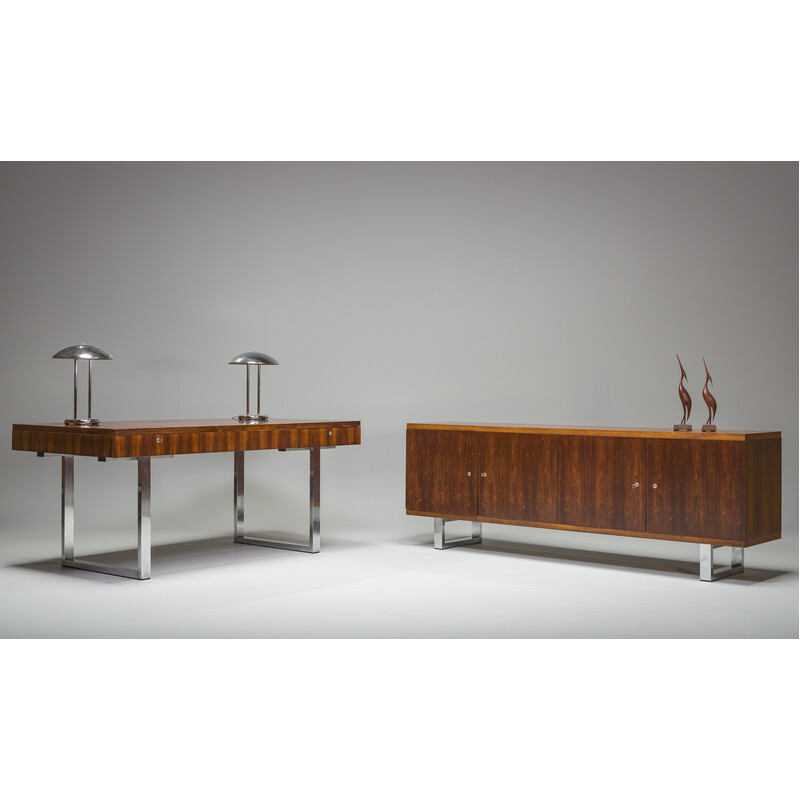 Vintage Biuro desk and sideboard in chrome and palisander, 1960s