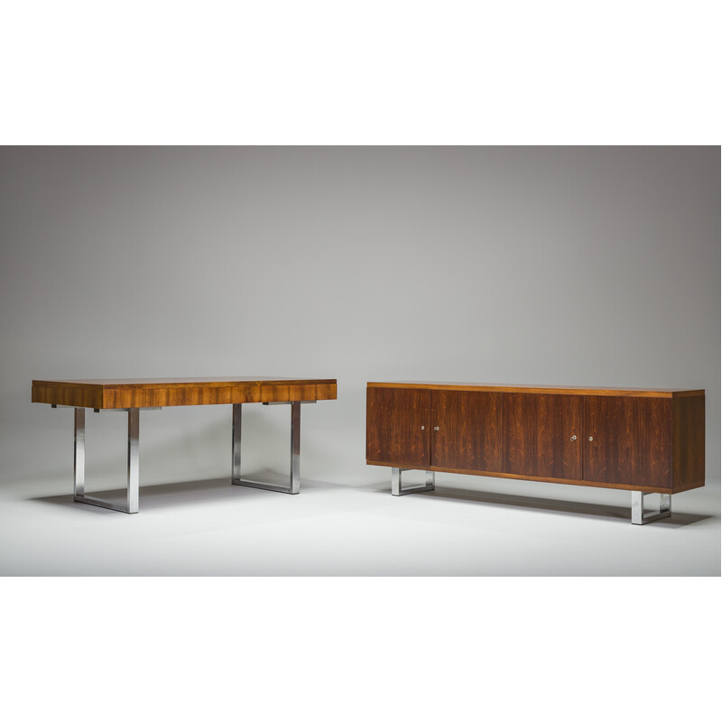 Vintage Biuro desk and sideboard in chrome and palisander, 1960s