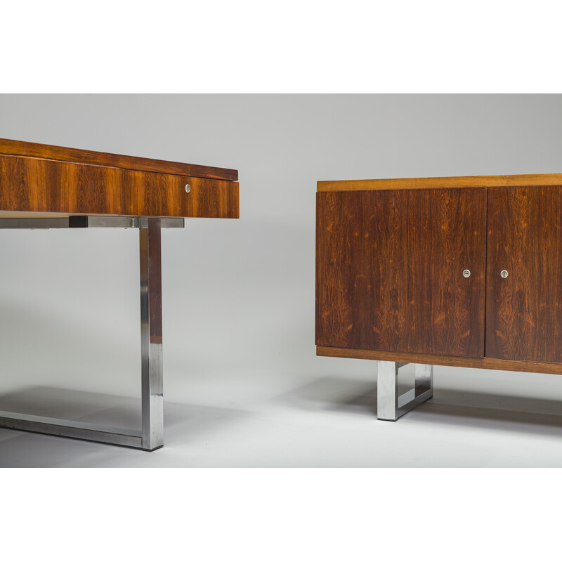 Vintage Biuro desk and sideboard in chrome and palisander, 1960s