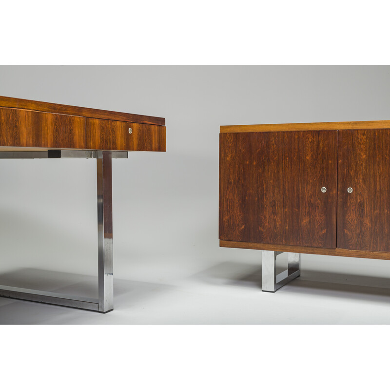 Vintage Biuro Schreibtisch und Sideboard aus Chrom und Palisander, 1960er Jahre