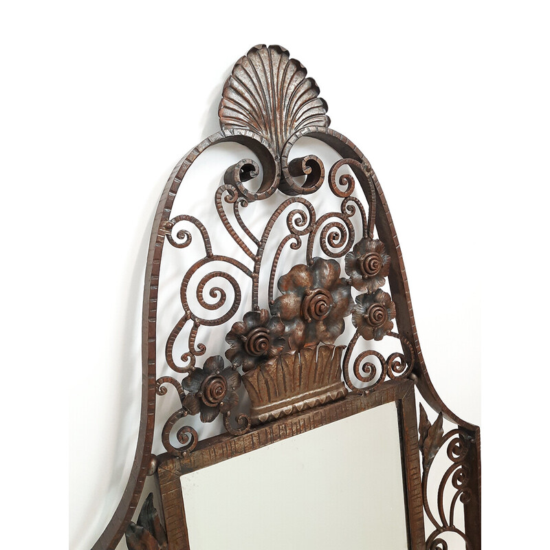 Vintage wrought-iron Art Deco mirror by François Carion