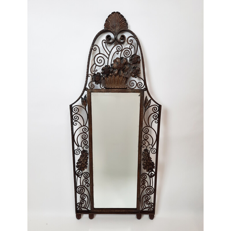 Espelho Art Deco vintage em ferro forjado de François Carion