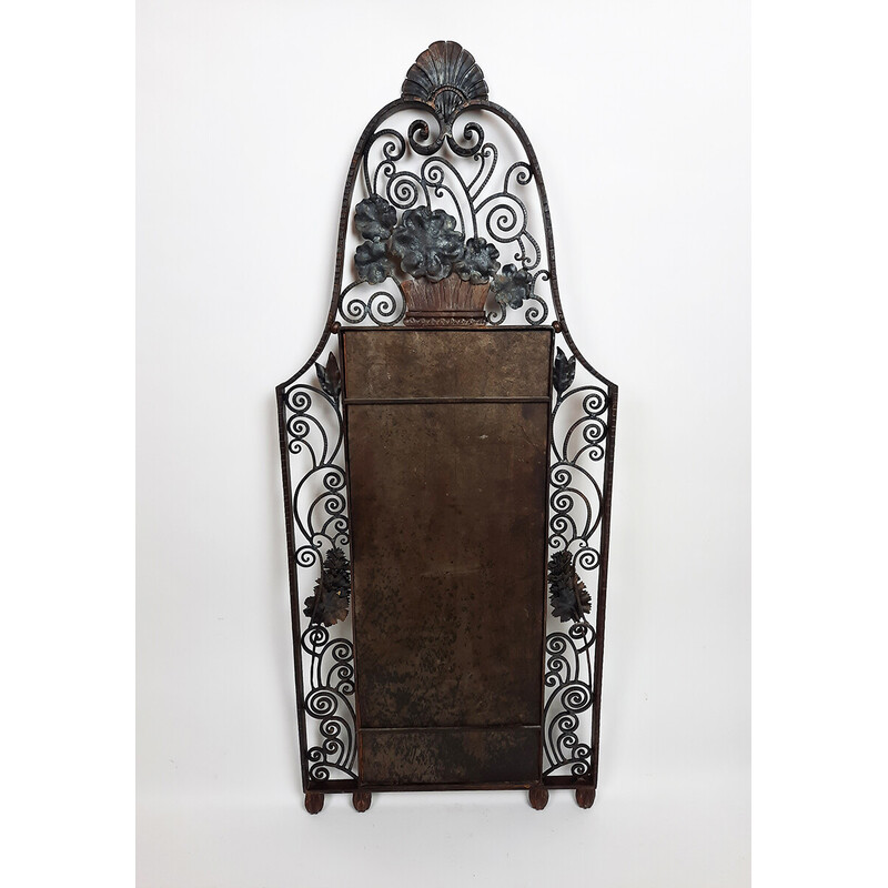 Vintage wrought-iron Art Deco mirror by François Carion