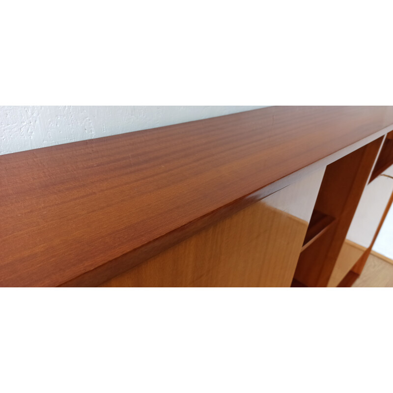 Credenza vintage in legno e vetro, anni '70