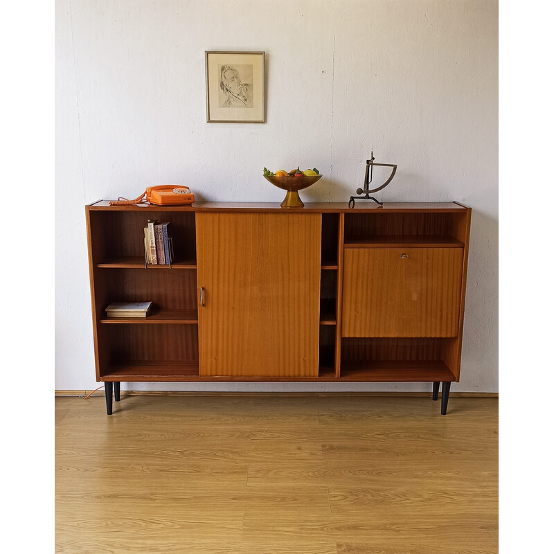 Credenza vintage in legno e vetro, anni '70