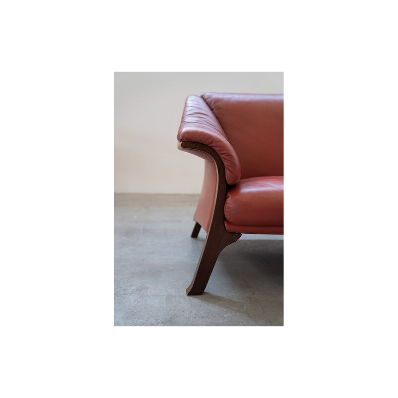 Vintage 2-seater burgundy leather sofa by Frau, 1980-1990