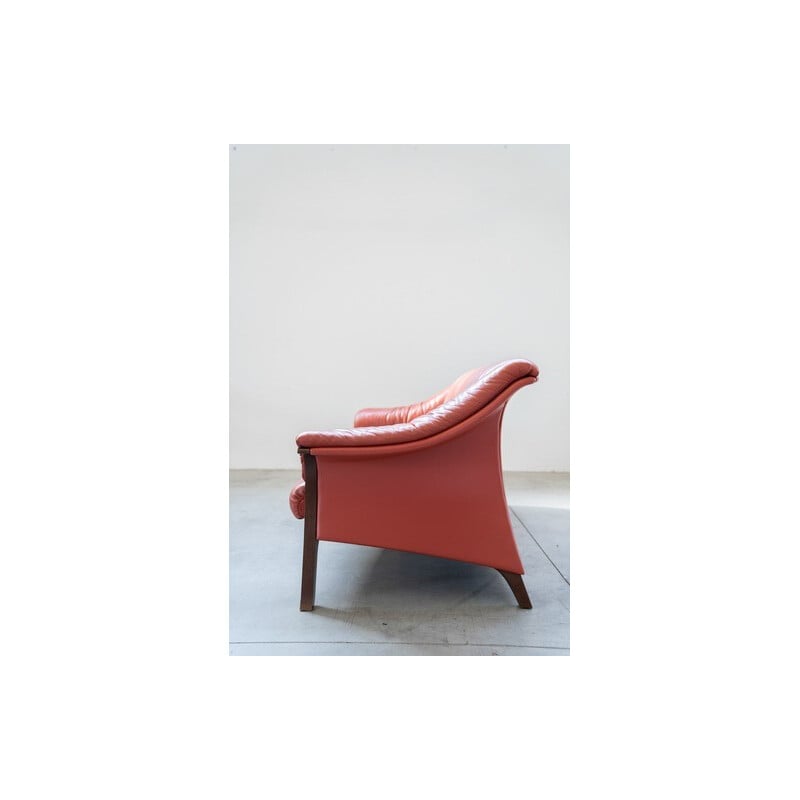 Vintage 2-Sitzer burgunderfarbenes Ledersofa von Frau, 1980-1990