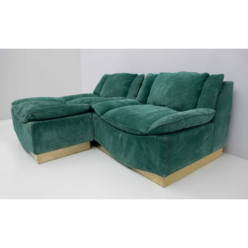 Pair of mid-century suede armchairs and footrest by Luciano Frigerio, 1970s