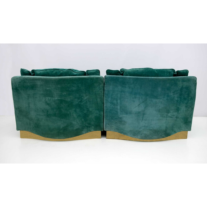 Pair of mid-century suede armchairs and footrest by Luciano Frigerio, 1970s