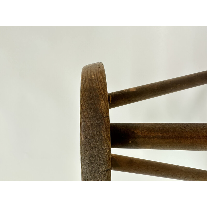 Tabouret vintage brutaliste en bois massif, 1970