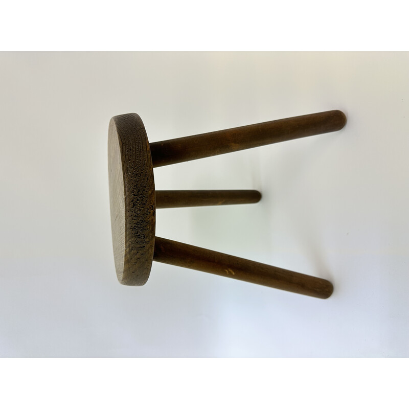 Tabouret vintage brutaliste en bois massif, 1970