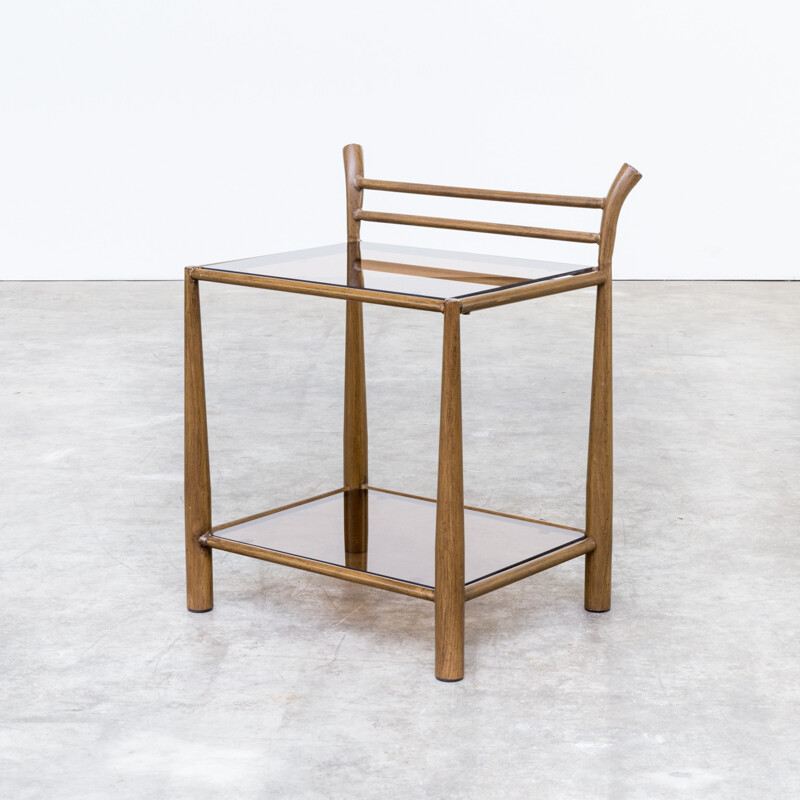 Brown sidetable in metal and glass - 1970s