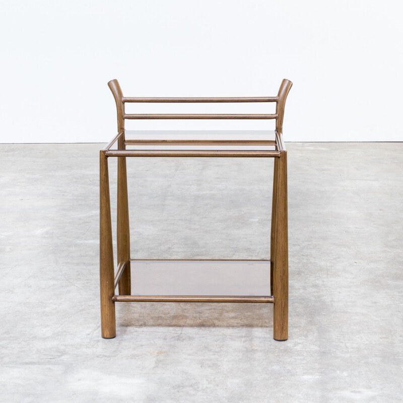 Brown sidetable in metal and glass - 1970s