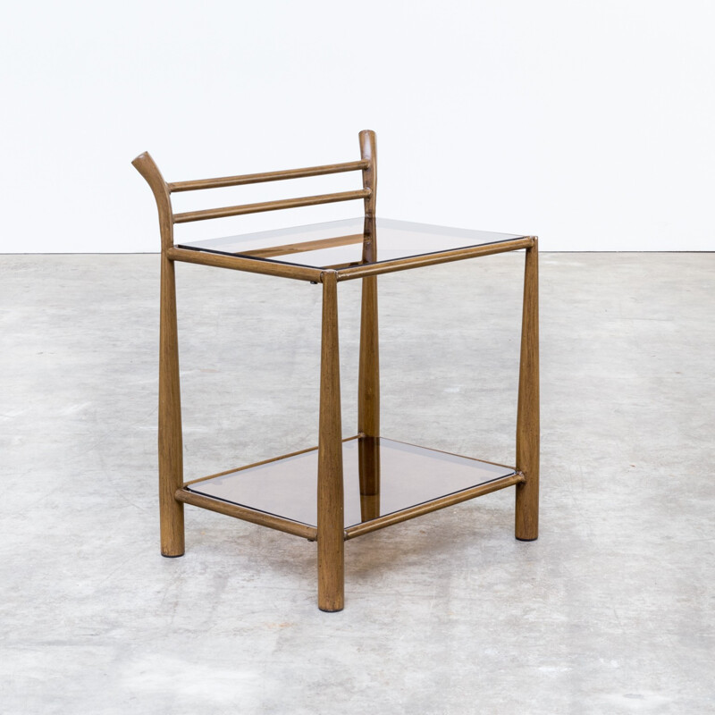 Brown sidetable in metal and glass - 1970s