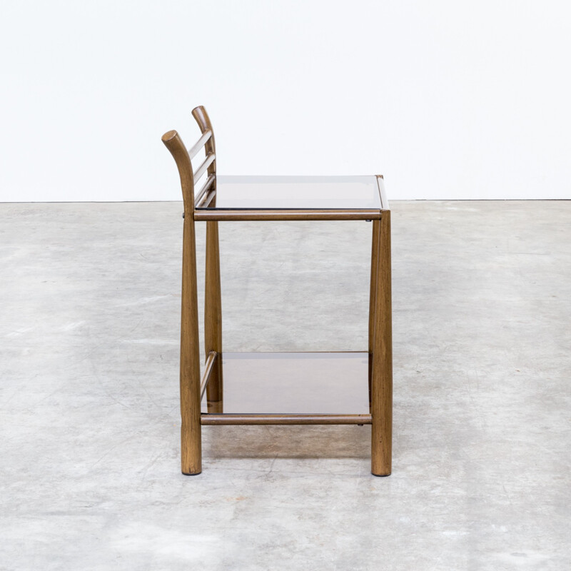 Brown sidetable in metal and glass - 1970s