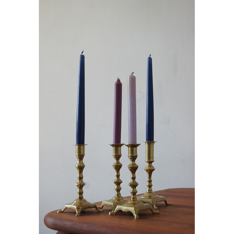 Set of 4 vintage brass candlesticks, Denmark 1960s