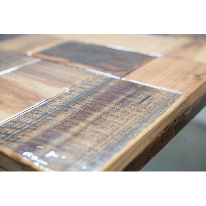 Table vintage en bois de sapin et en fer fabriquée à la main par Maxvintage sas, Italie