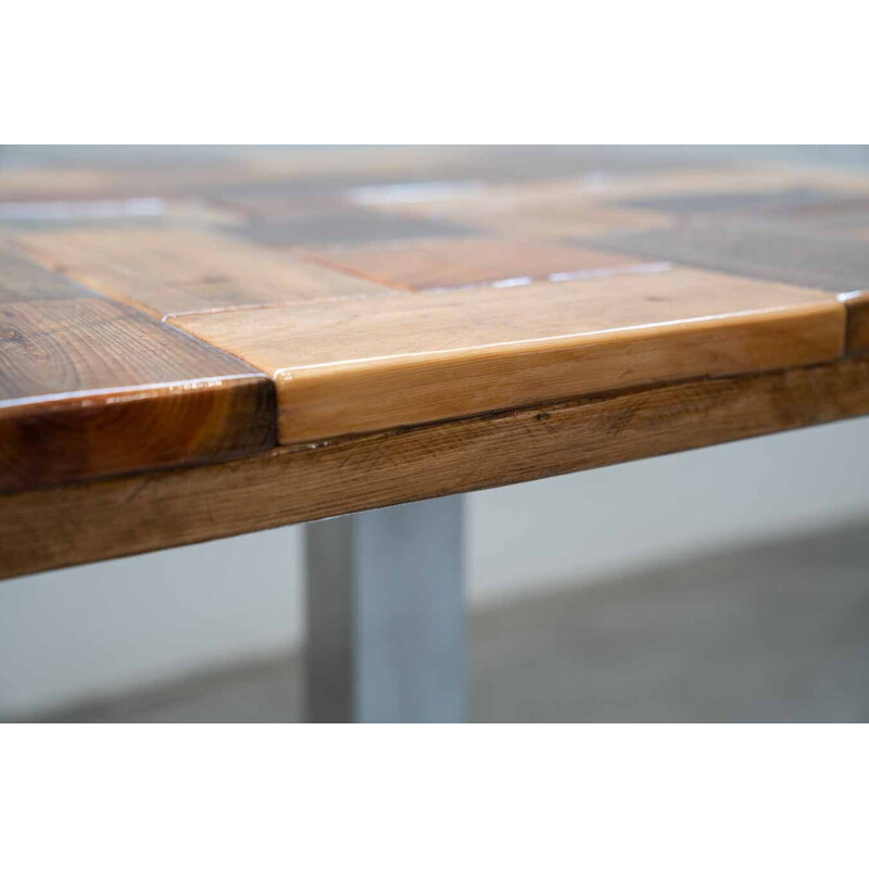 Table vintage en bois de sapin et en fer fabriquée à la main par Maxvintage sas, Italie