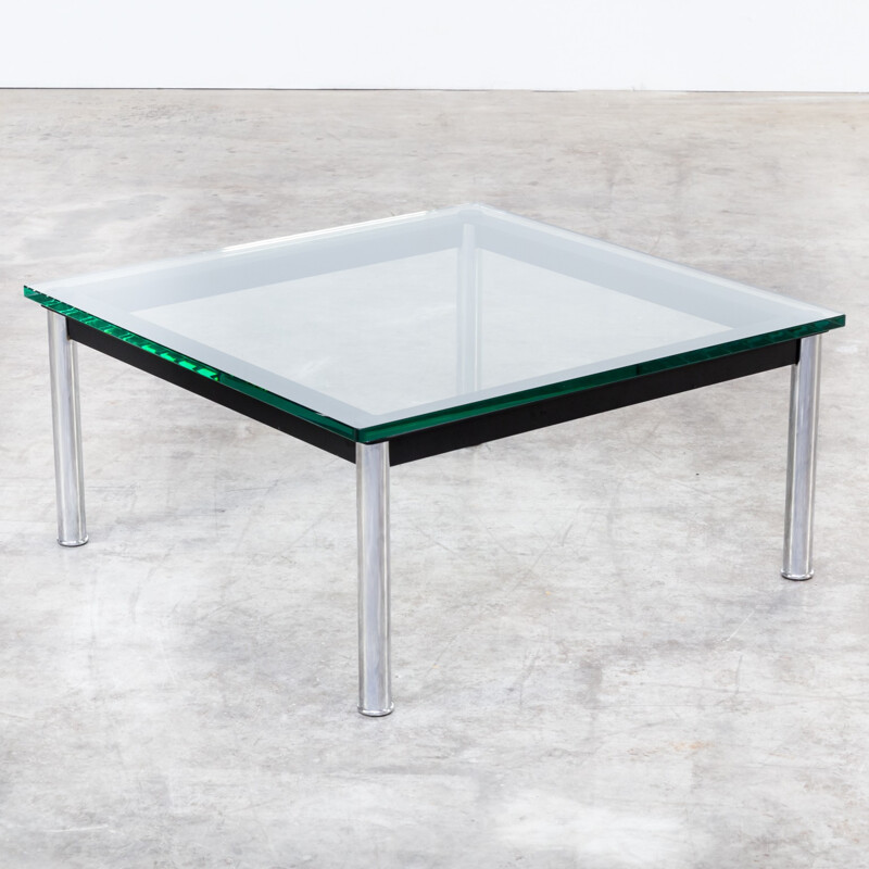 Black coffee table in glass and metal by Le Corbusier produced by Cassina - 1980s