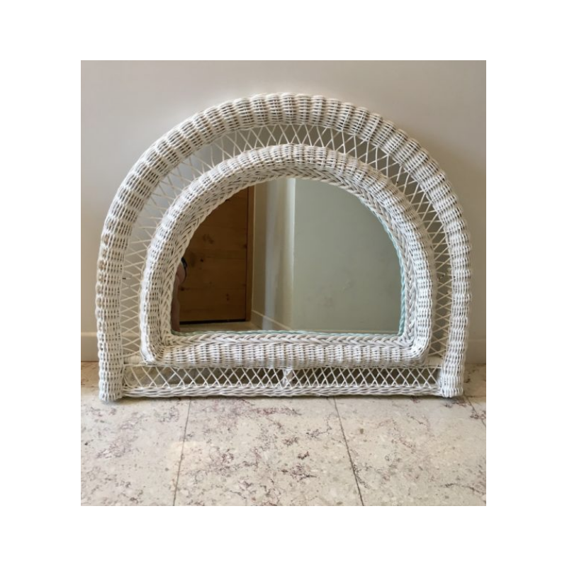 Miroir vintage Demi-Lune en rotin blanc