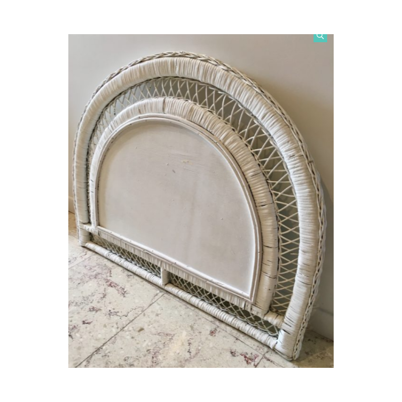 Miroir vintage Demi-Lune en rotin blanc