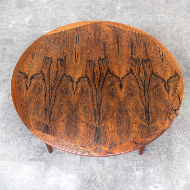 Rosewood round coffee table with caned insert - 1970s