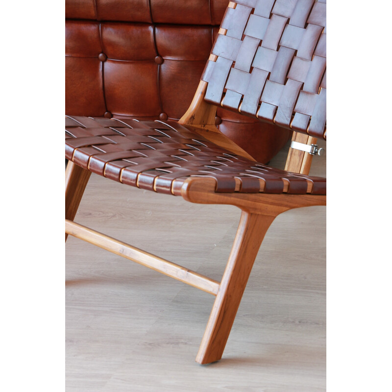 Pair of vintage teak and leather "Los Angeles" armchairs by Olivier de Schrijver