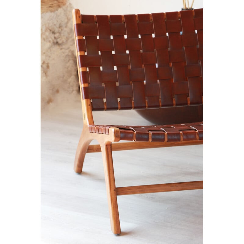 Pair of vintage teak and leather "Los Angeles" armchairs by Olivier de Schrijver