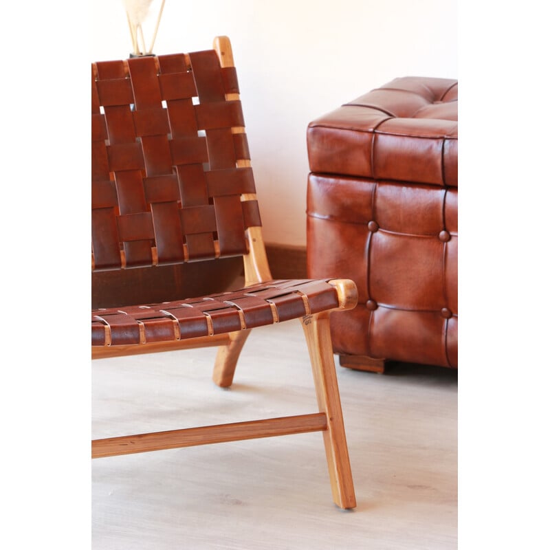 Pair of vintage teak and leather "Los Angeles" armchairs by Olivier de Schrijver