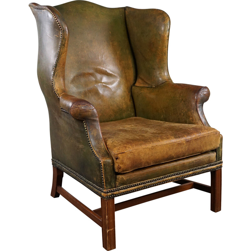 fauteuil Wingback vintage - cuir vert