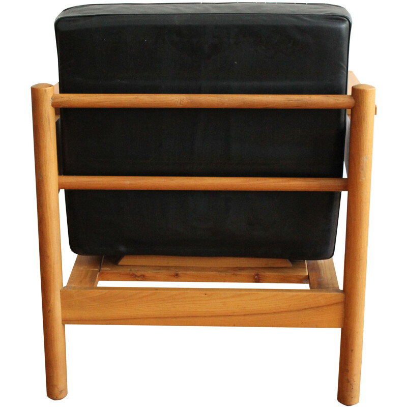 Lot de deux fauteuils en cuir noir -  1970