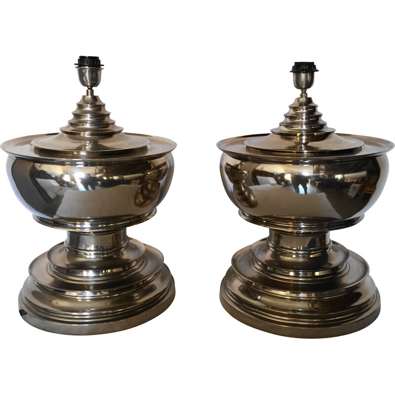 Pair of vintage polished aluminium lamp bases, 1990