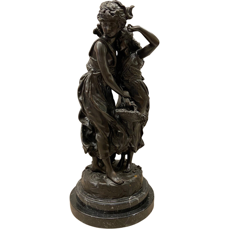 Gruppo scultoreo d'epoca in bronzo lastronato di Hyppolyte F. Moreau, Francia
