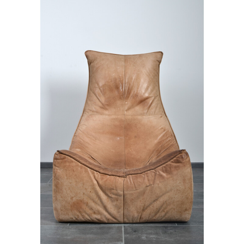 Vintage Florence armchair in cognac leather and wood by Gerard van den Berg for Montis