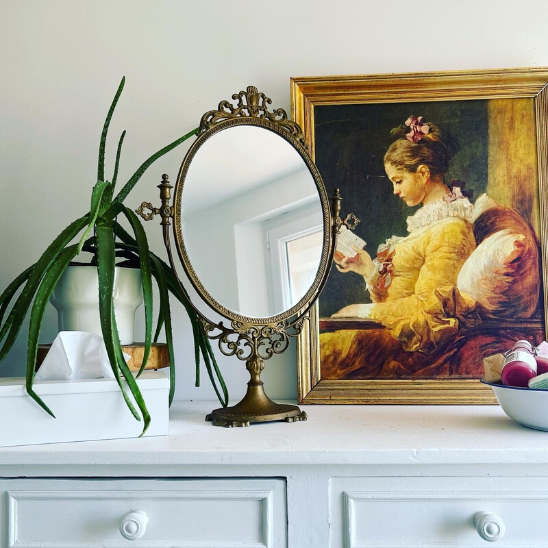 Vintage brass table mirror