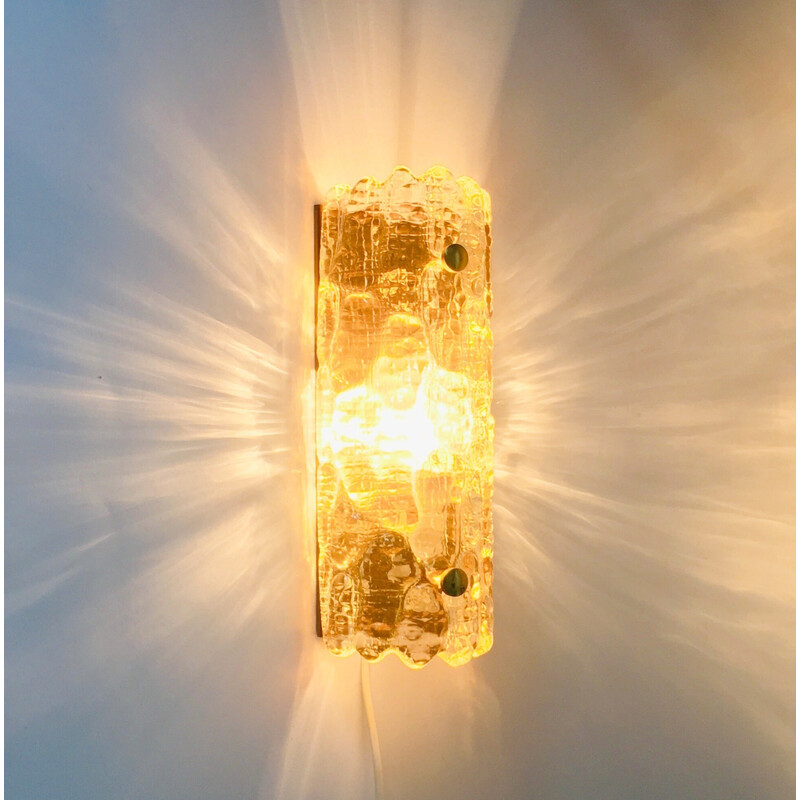 Pair of vintage scandinavian wall lamps in glass and brass by Carl Fagerlund for Orrefors and Lyfa, 1960