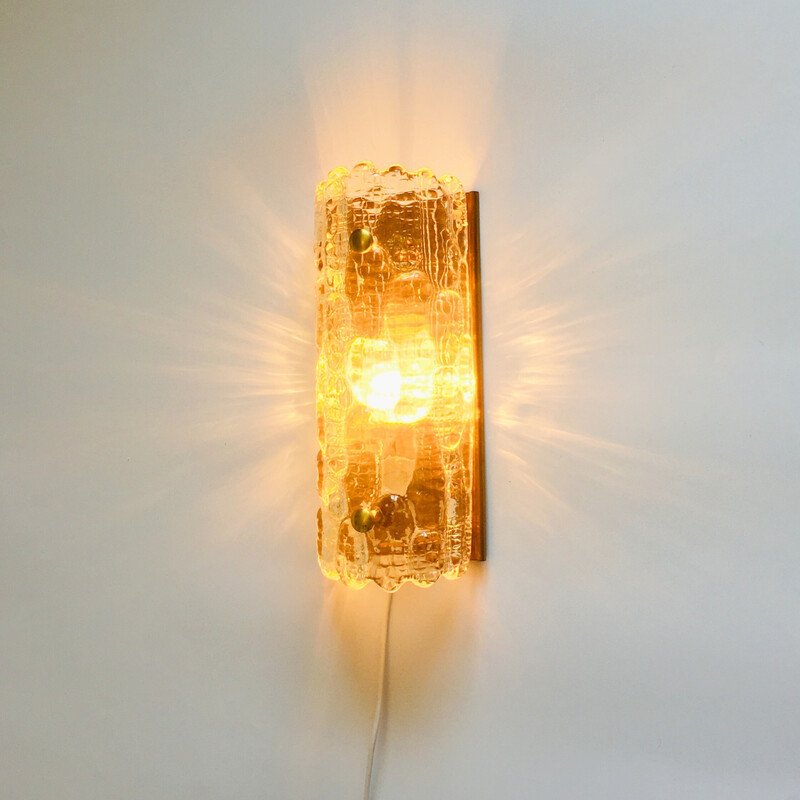 Pair of vintage scandinavian wall lamps in glass and brass by Carl Fagerlund for Orrefors and Lyfa, 1960