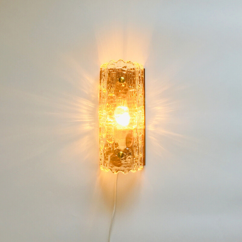 Pair of vintage scandinavian wall lamps in glass and brass by Carl Fagerlund for Orrefors and Lyfa, 1960