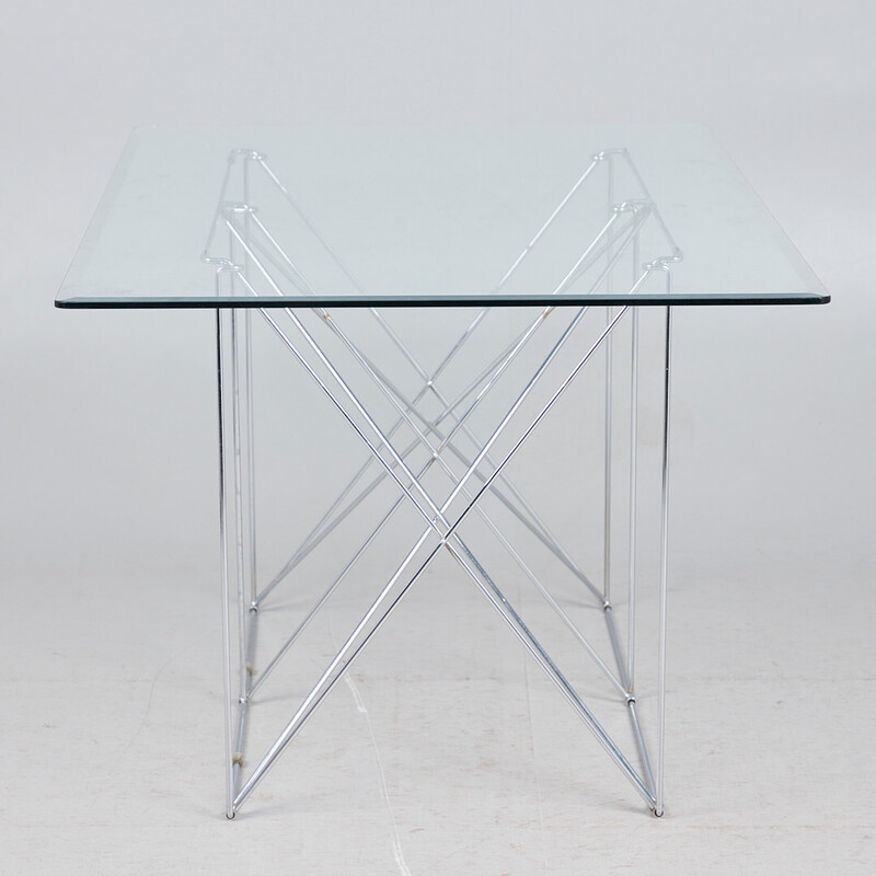 Vintage dining table in chromed steel and glass by Max Sauze, France 1970