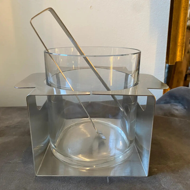Vintage metal and glass ice bucket by Zani, Italy 1980