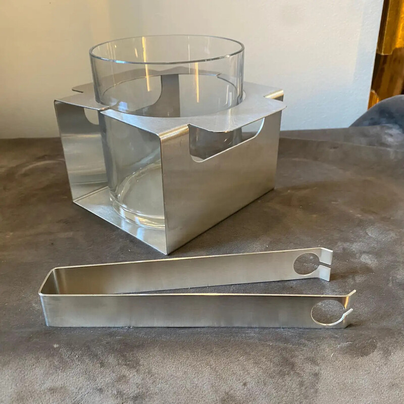 Vintage metal and glass ice bucket by Zani, Italy 1980