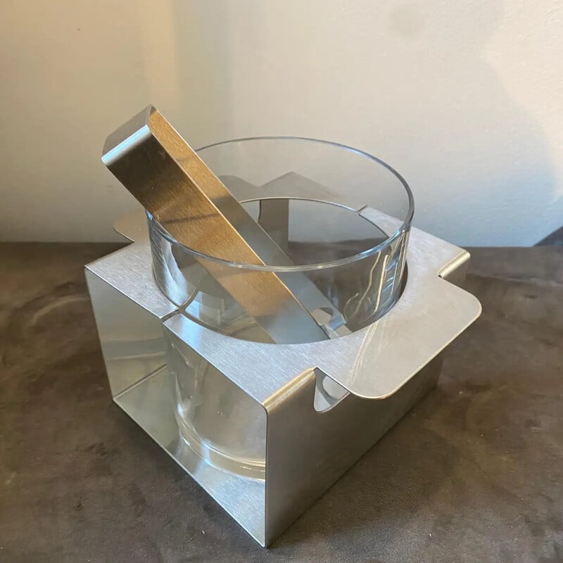 Vintage metal and glass ice bucket by Zani, Italy 1980