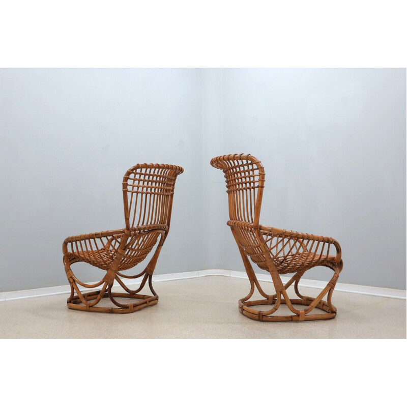 Pair of vintage rattan armchairs by Tito Agnoli for Bonacina, 1960