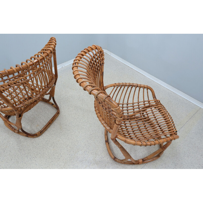 Pair of vintage rattan armchairs by Tito Agnoli for Bonacina, 1960