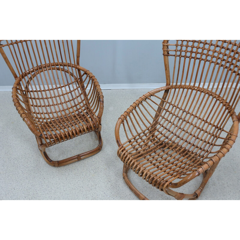 Pair of vintage rattan armchairs by Tito Agnoli for Bonacina, 1960