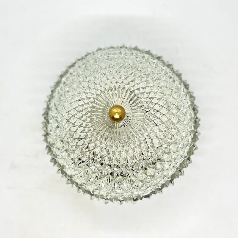 Vintage crystal glass ceiling lamp by Glashütte Limburg, Germany 1970