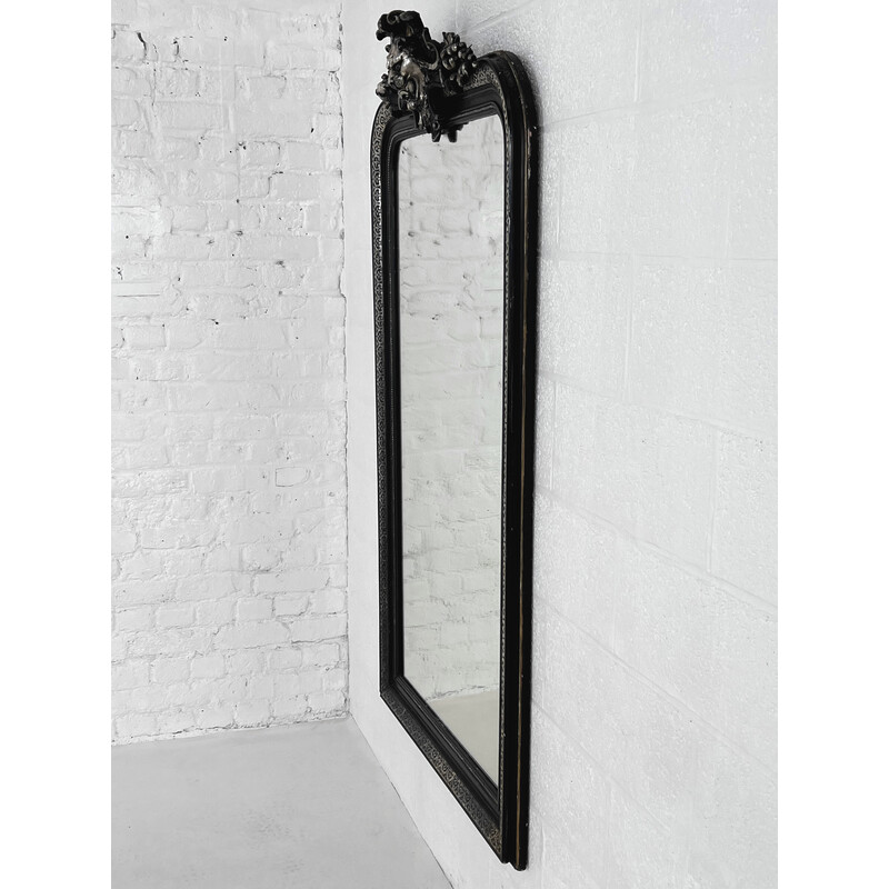 Vintage mirror in blackened wood and silver