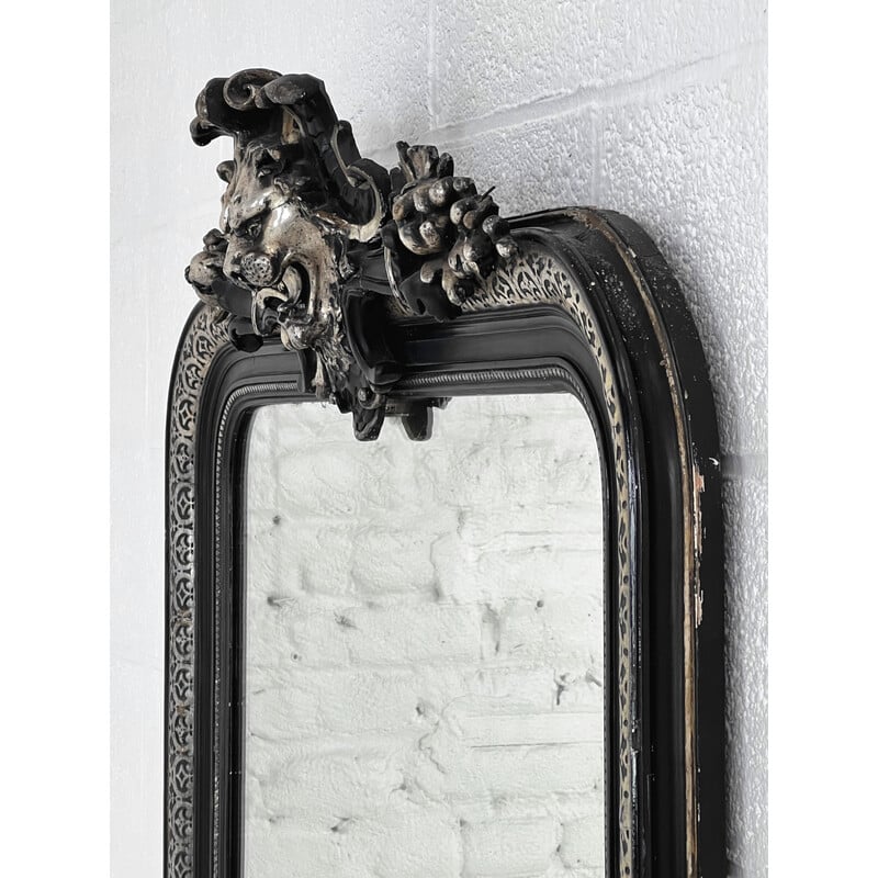 Vintage mirror in blackened wood and silver